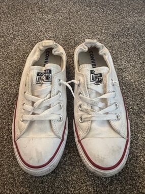 Converse White Canvas Low Top Sneakers with Red Trim Size 8